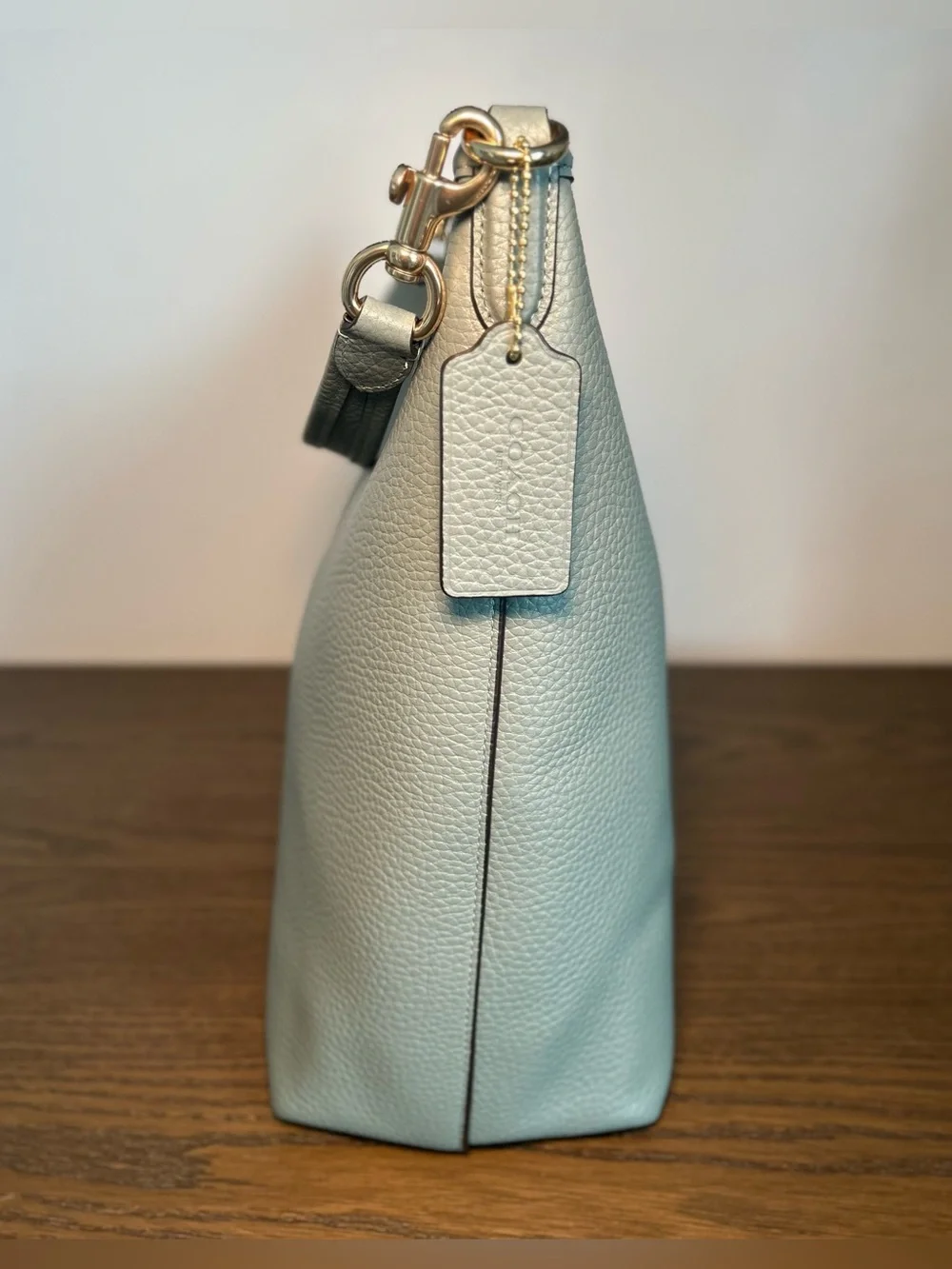 Coach Large Laurel Shoulder Crossbody Bag + Matching Wristlet Sage Green Pebble